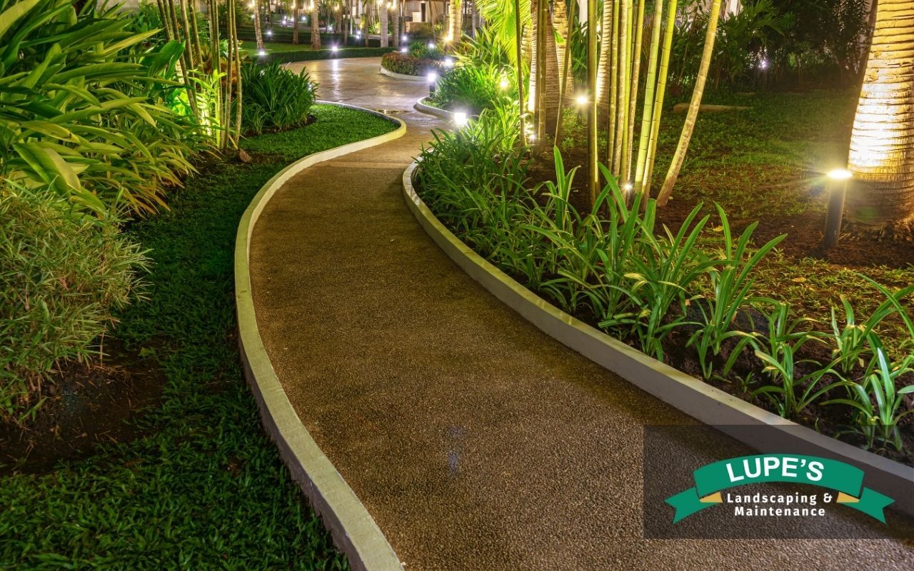 Sleek LED lighting setup along a modern garden path