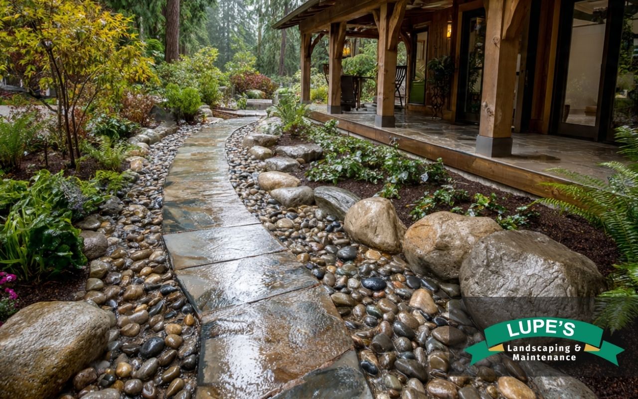 Drainage solutions for patios in Bainbridge Island with a dry surface after rainfall