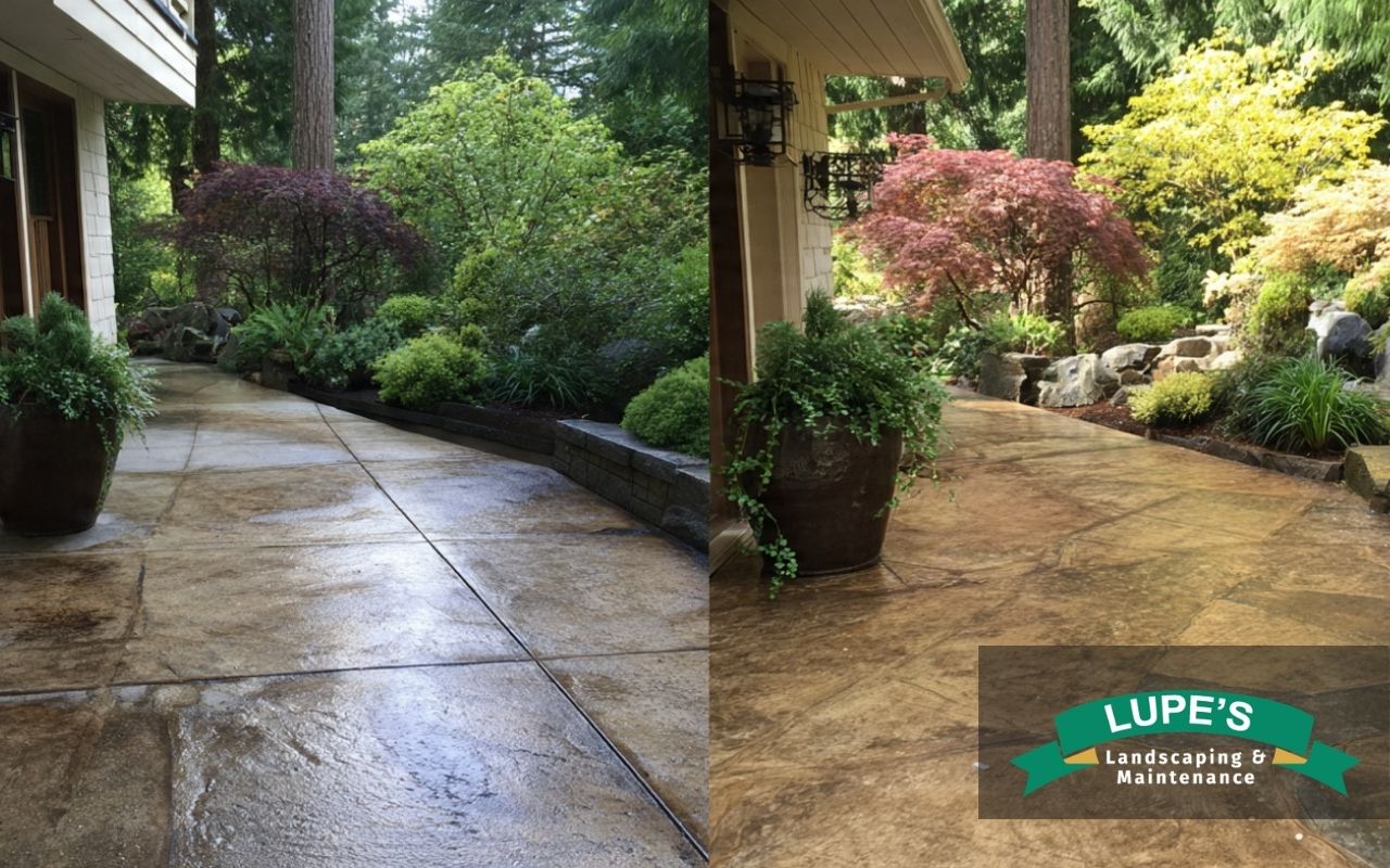 Before and after Concrete patio resurfacing for Bainbridge Island patio surface