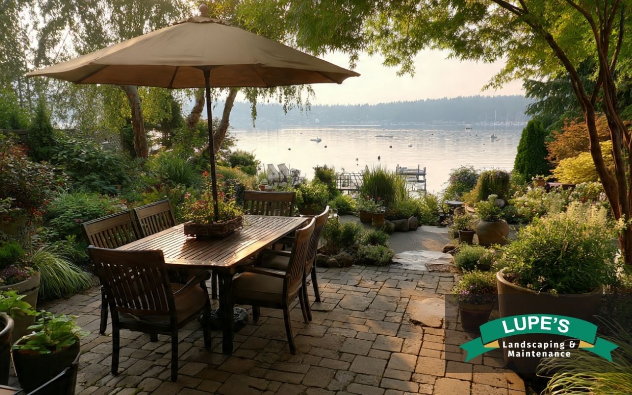 Patio upgrade ideas for Bainbridge Island with seating zones for dining and relaxing