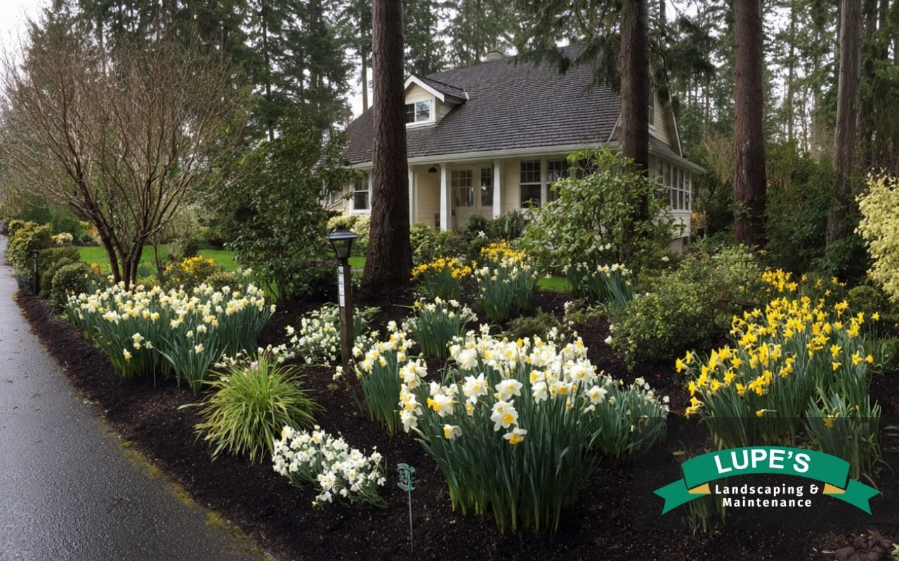Spring landscaping planning in Bainbridge Island with an early spring checklist and clean garden beds.