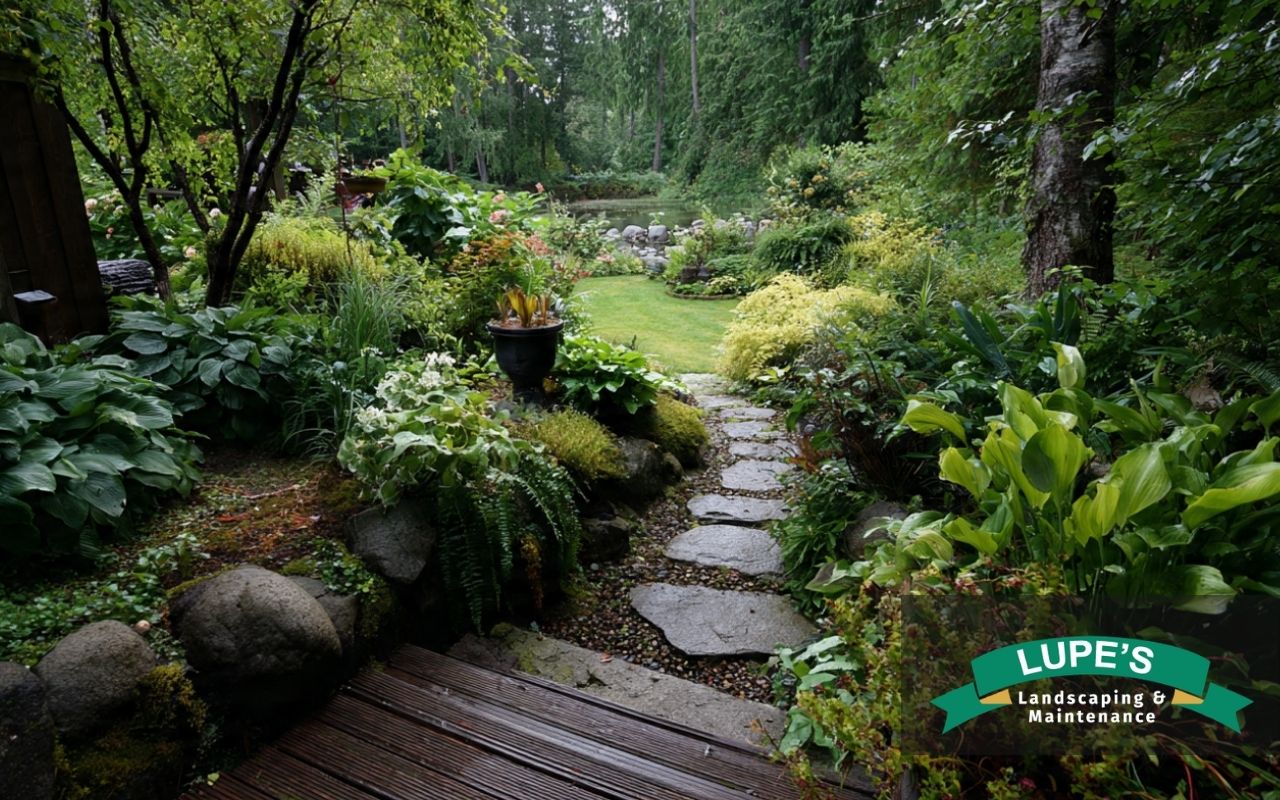 backyard erosion control on Bainbridge Island with plants and slope support in a rainy garden