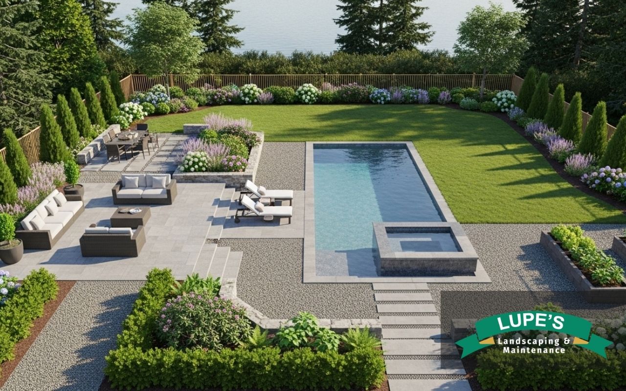 backyard landscape design in Bainbridge Island with clear layout planning