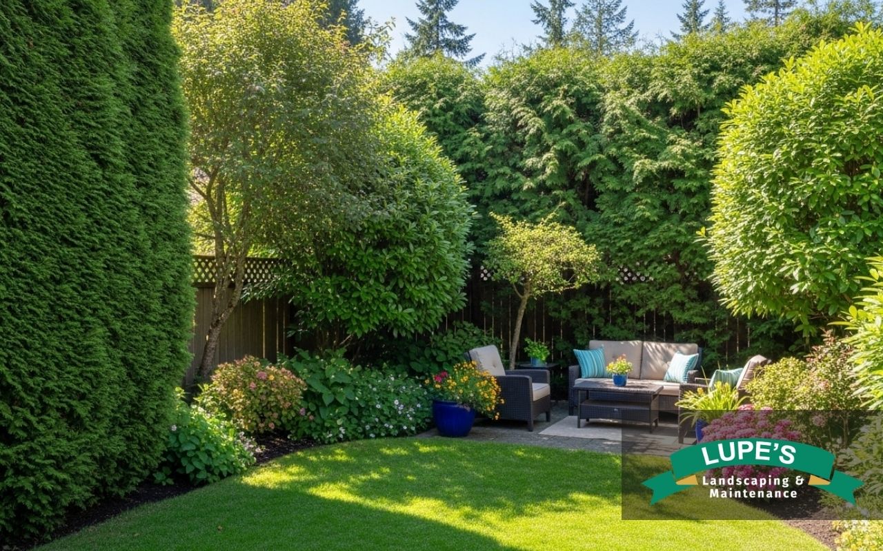 privacy hedges in Bainbridge Island around a peaceful backyard