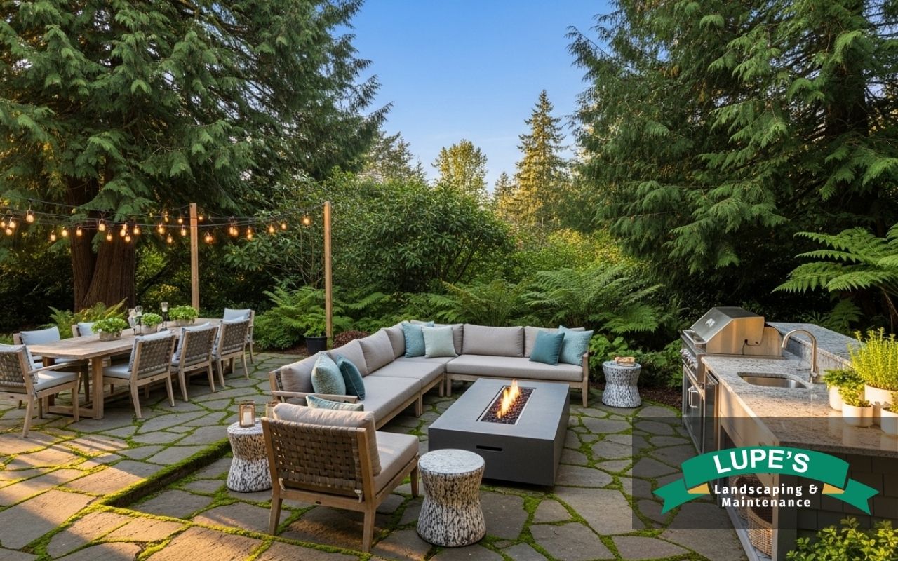 Outdoor entertaining space in Bainbridge Island with clear layout zones