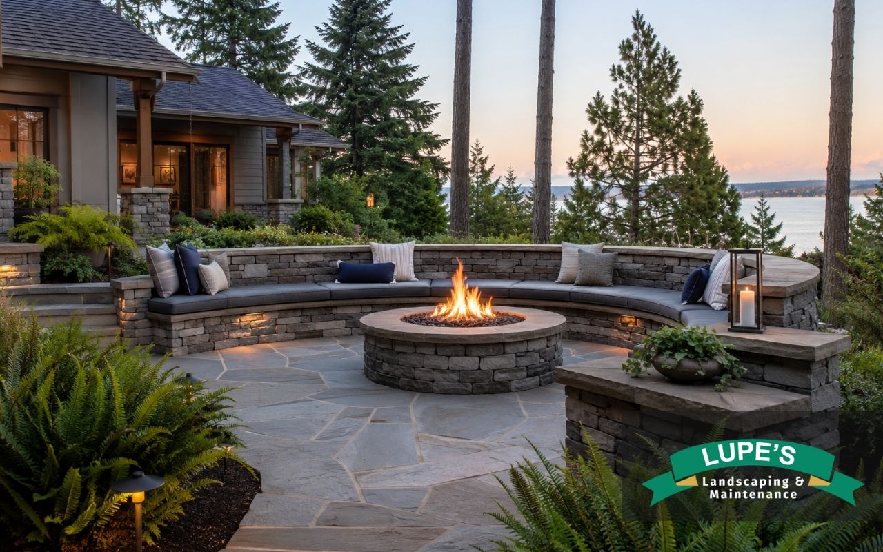 Patio seating wall ideas for a Bainbridge Island outdoor living space