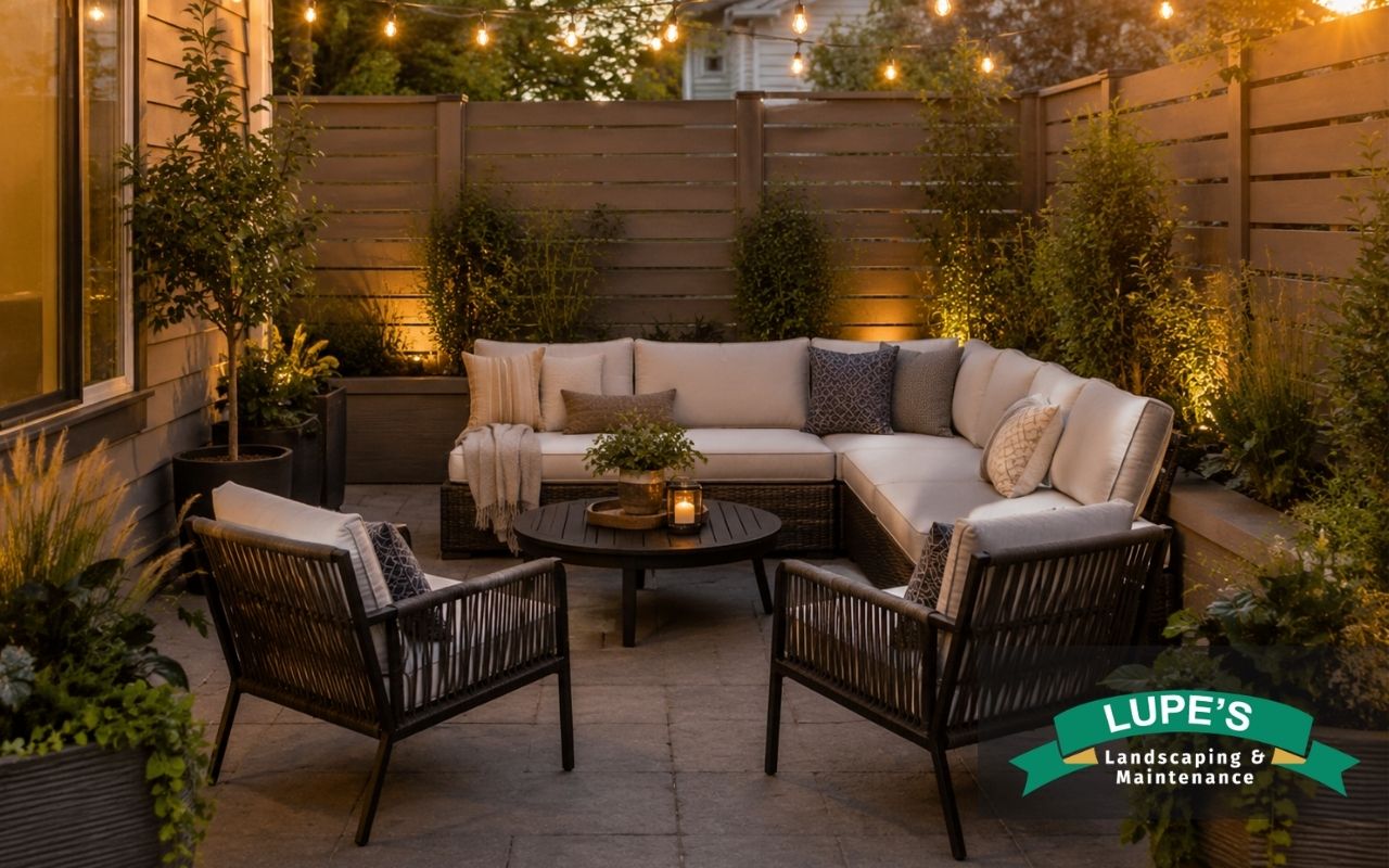Cozy seating layout for small backyard patio ideas