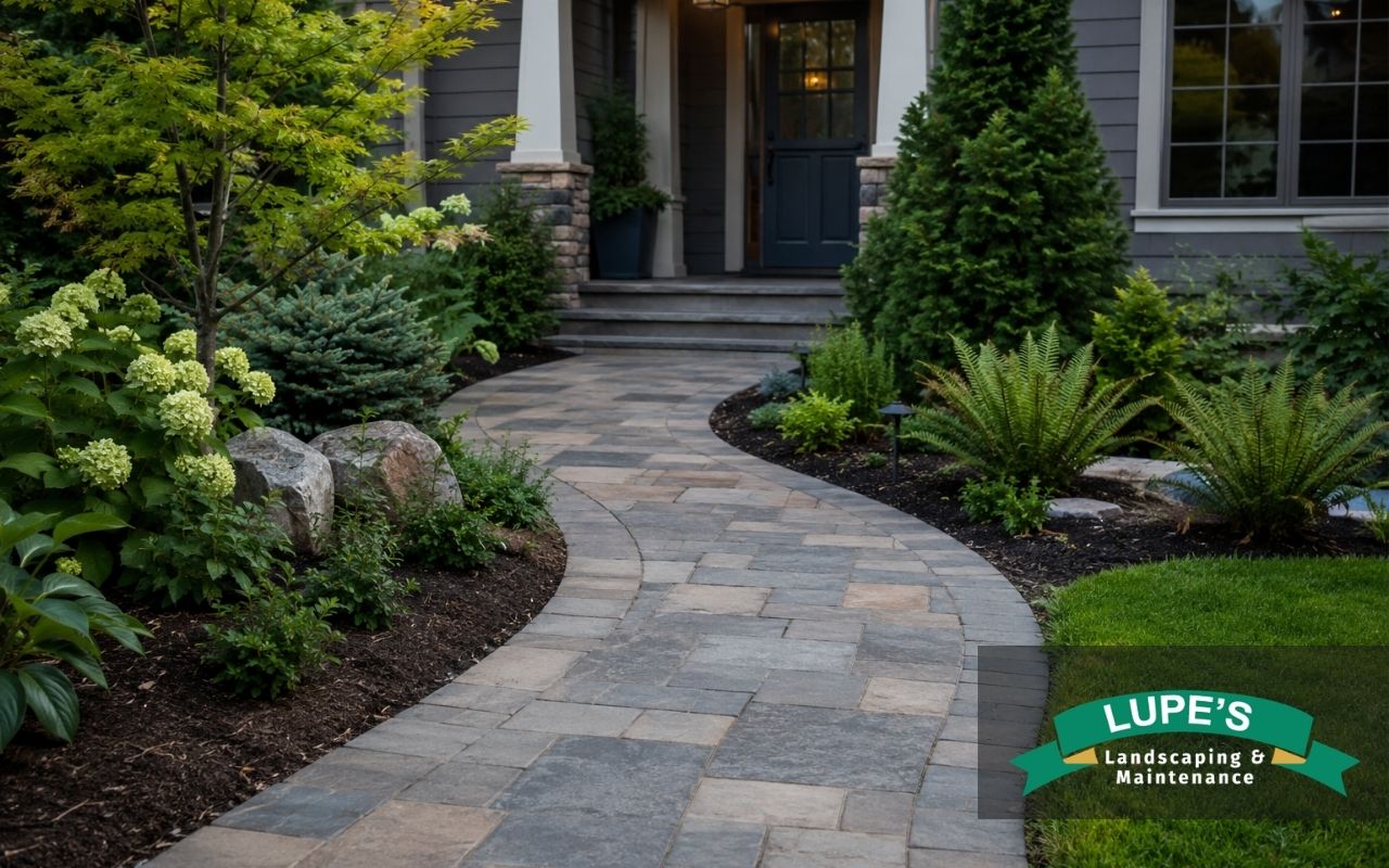 Walkway paver ideas for a clean front yard path in Bainbridge Island