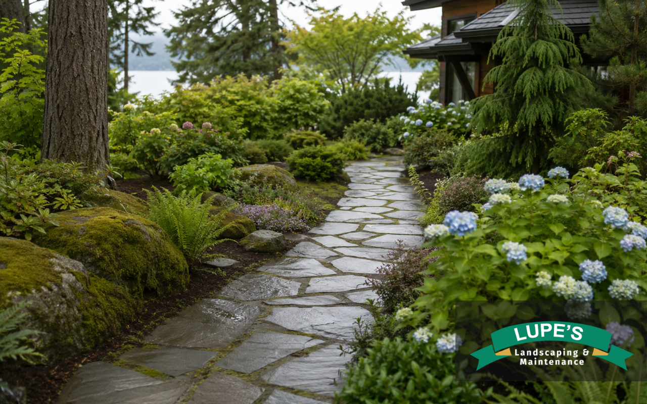 Flagstone walkway ideas for a Bainbridge Island garden path