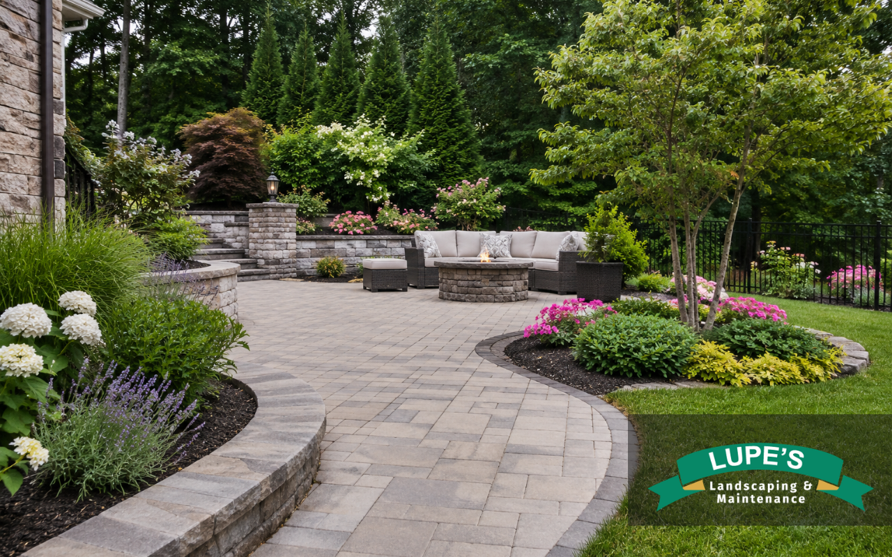 Outdoor concrete borders around a Bainbridge Island garden bed